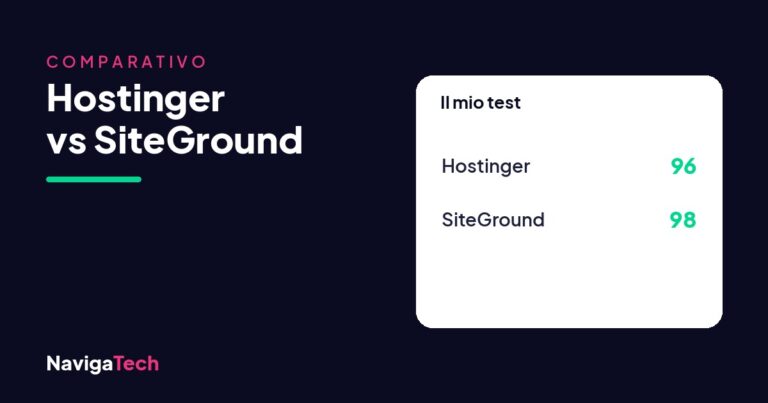 Confronto Hostinger vs SiteGround con i punteggi dei test