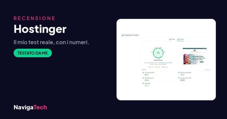 Recensione Hostinger con test PageSpeed reale