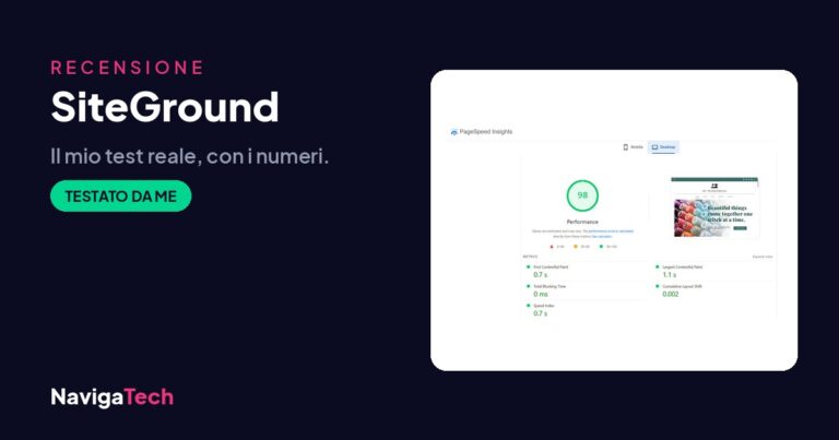 Recensione SiteGround con test PageSpeed reale