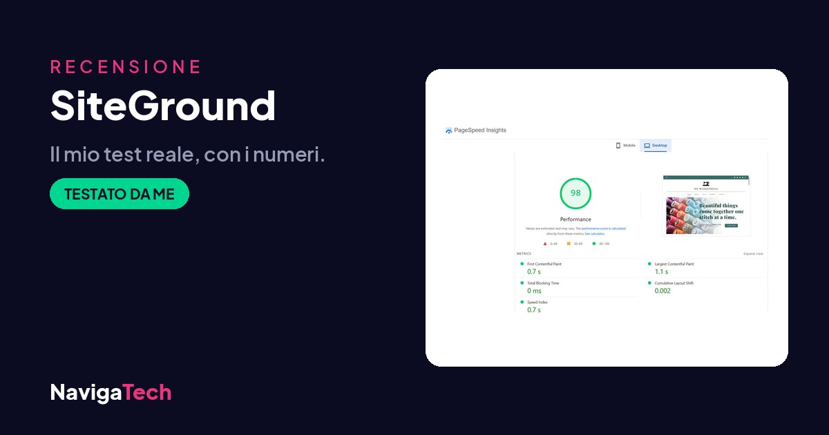 Recensione SiteGround con test PageSpeed reale