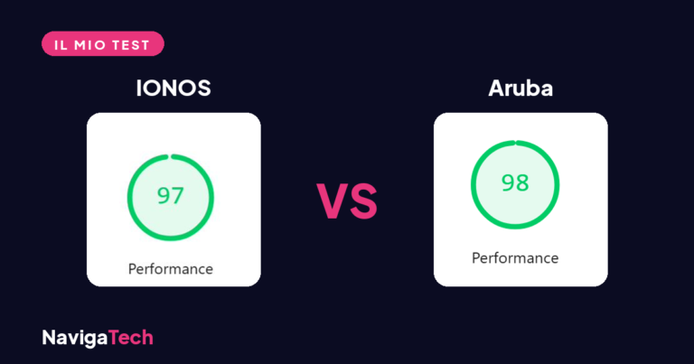 Confronto PageSpeed IONOS 97 vs Aruba 98 su desktop nel test NavigaTech.
