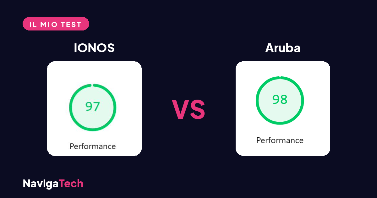 Confronto PageSpeed IONOS 97 vs Aruba 98 su desktop nel test NavigaTech.