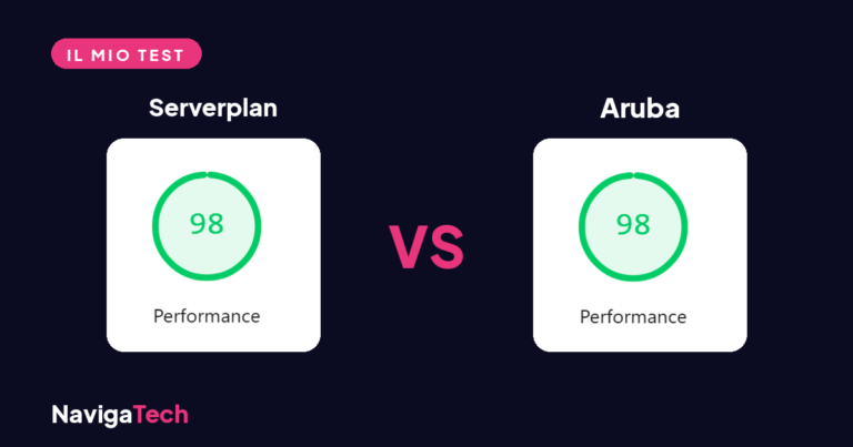 Confronto PageSpeed Serverplan 98 vs Aruba 98 su desktop nel test NavigaTech.